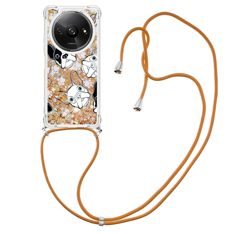 YB Quicksand Series-5 for Xiaomi Redmi A3 Case Liquid Sparkle TPU Pattern Lanyard Phone Cover