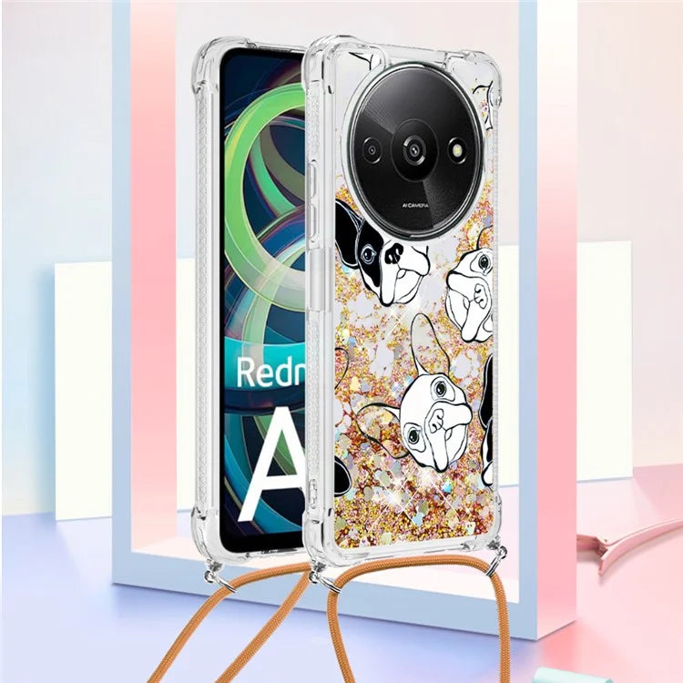 YB Quicksand Series-5 for Xiaomi Redmi A3 Case Liquid Sparkle TPU Pattern Lanyard Phone Cover