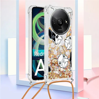 YB Quicksand Series-5 for Xiaomi Redmi A3 Case Liquid Sparkle TPU Pattern Lanyard Phone Cover