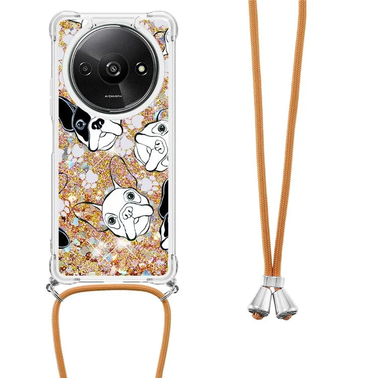 YB Quicksand Series-5 for Xiaomi Redmi A3 Case Liquid Sparkle TPU Pattern Lanyard Phone Cover