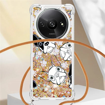 YB Quicksand Series-5 for Xiaomi Redmi A3 Case Liquid Sparkle TPU Pattern Lanyard Phone Cover