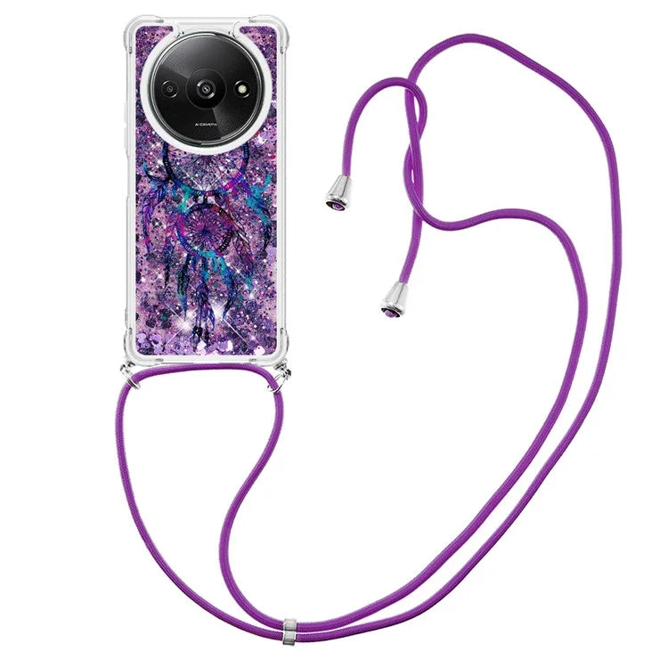 YB Quicksand Series-5 for Xiaomi Redmi A3 Case Liquid Sparkle TPU Pattern Lanyard Phone Cover