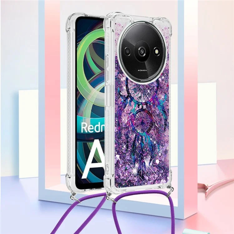 YB Quicksand Series-5 for Xiaomi Redmi A3 Case Liquid Sparkle TPU Pattern Lanyard Phone Cover