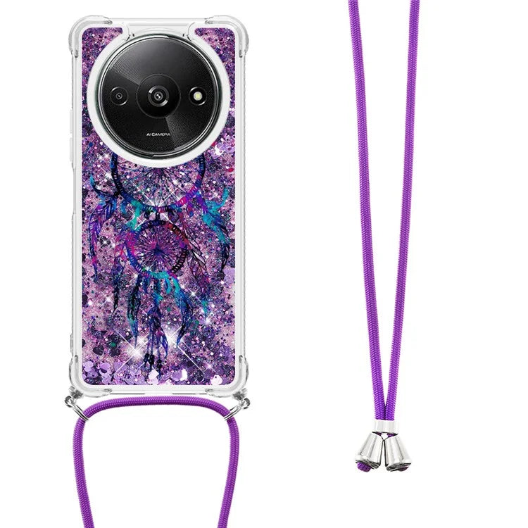 YB Quicksand Series-5 for Xiaomi Redmi A3 Case Liquid Sparkle TPU Pattern Lanyard Phone Cover