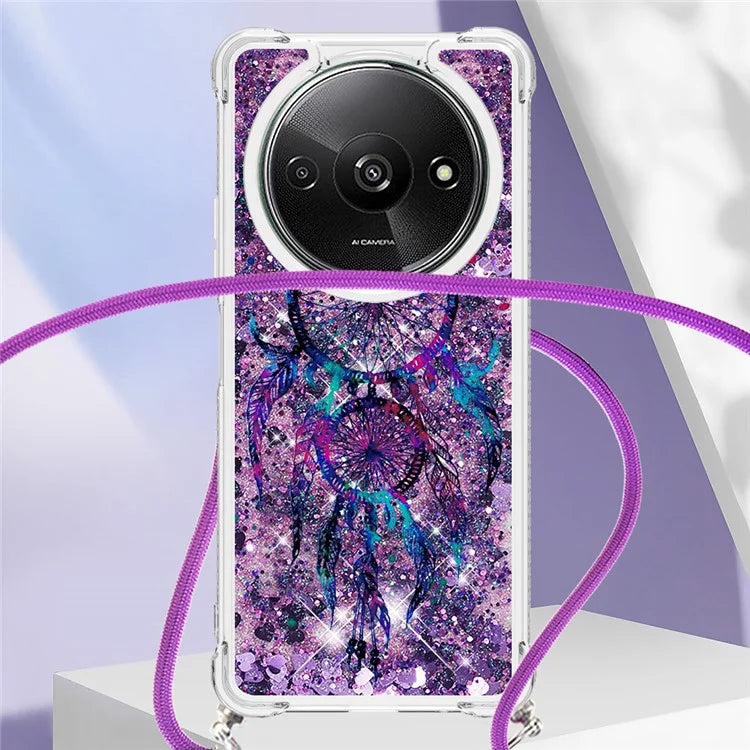 YB Quicksand Series-5 for Xiaomi Redmi A3 Case Liquid Sparkle TPU Pattern Lanyard Phone Cover