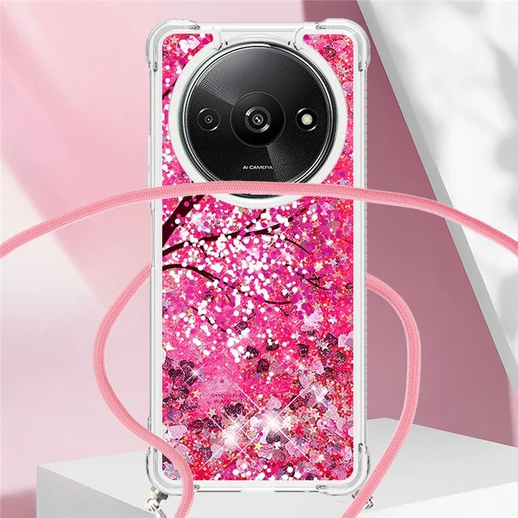 YB Quicksand Series-5 for Xiaomi Redmi A3 Case Liquid Sparkle TPU Pattern Lanyard Phone Cover