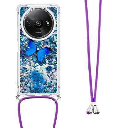 YB Quicksand Series-5 for Xiaomi Redmi A3 Case Liquid Sparkle TPU Pattern Lanyard Phone Cover