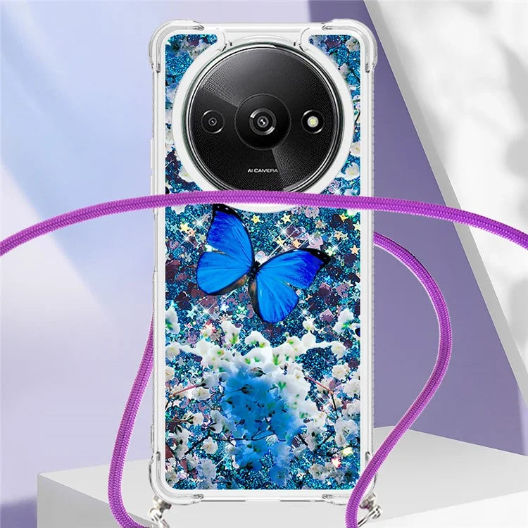 YB Quicksand Series-5 for Xiaomi Redmi A3 Case Liquid Sparkle TPU Pattern Lanyard Phone Cover