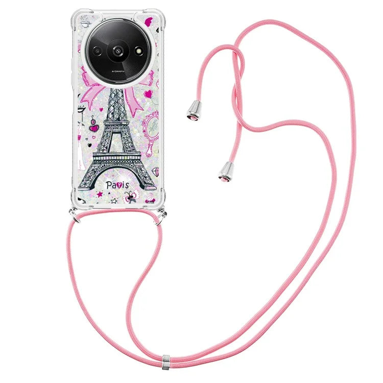 YB Quicksand Series-5 for Xiaomi Redmi A3 Case Liquid Sparkle TPU Pattern Lanyard Phone Cover