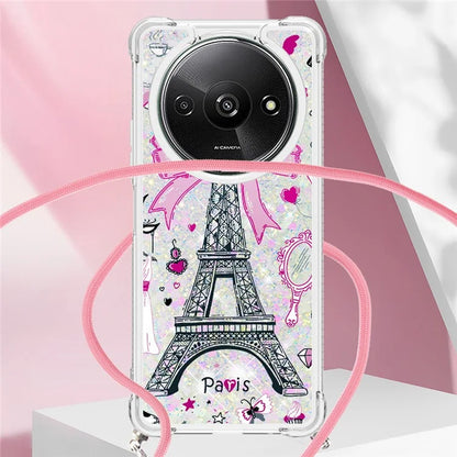 YB Quicksand Series-5 for Xiaomi Redmi A3 Case Liquid Sparkle TPU Pattern Lanyard Phone Cover