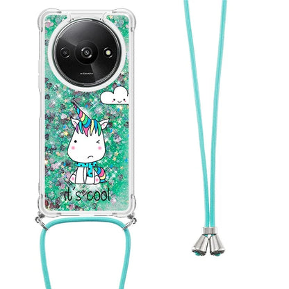 YB Quicksand Series-5 for Xiaomi Redmi A3 Case Liquid Sparkle TPU Pattern Lanyard Phone Cover