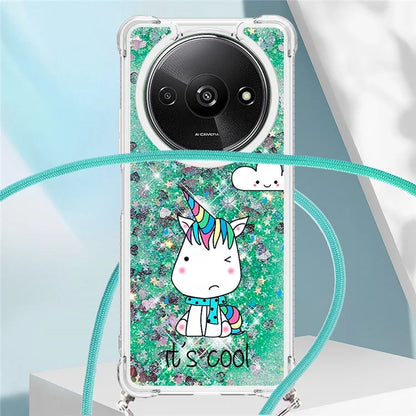 YB Quicksand Series-5 for Xiaomi Redmi A3 Case Liquid Sparkle TPU Pattern Lanyard Phone Cover