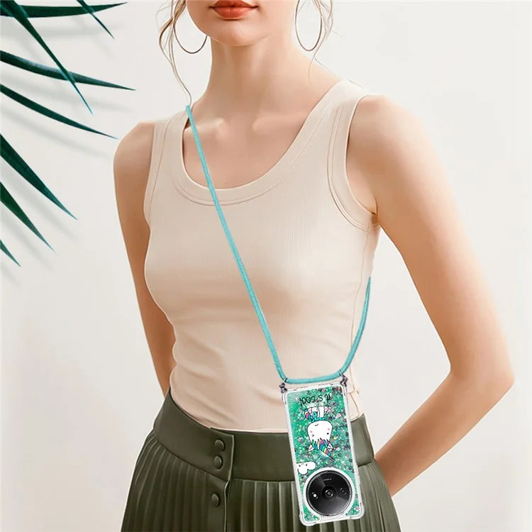 YB Quicksand Series-5 for Xiaomi Redmi A3 Case Liquid Sparkle TPU Pattern Lanyard Phone Cover