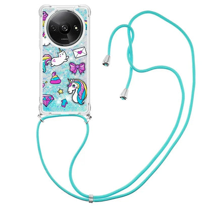 YB Quicksand Series-5 for Xiaomi Redmi A3 Case Liquid Sparkle TPU Pattern Lanyard Phone Cover