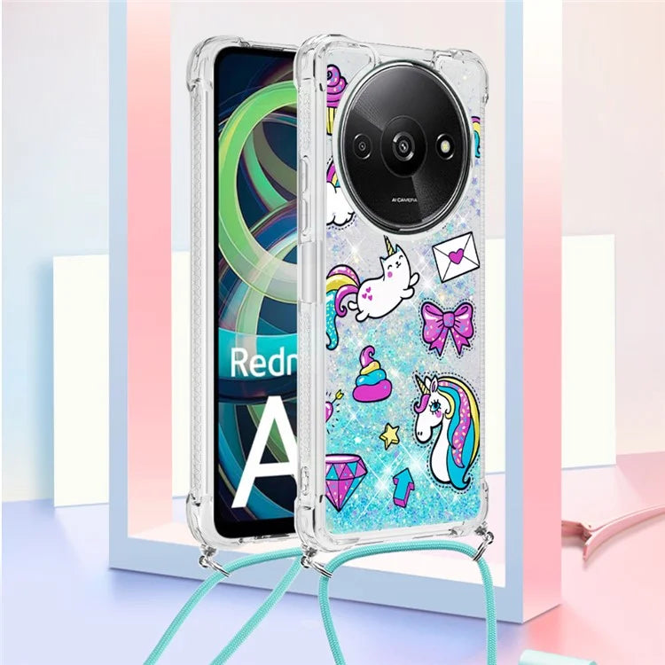 YB Quicksand Series-5 for Xiaomi Redmi A3 Case Liquid Sparkle TPU Pattern Lanyard Phone Cover