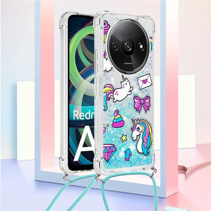 YB Quicksand Series-5 for Xiaomi Redmi A3 Case Liquid Sparkle TPU Pattern Lanyard Phone Cover