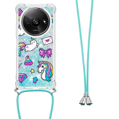 YB Quicksand Series-5 for Xiaomi Redmi A3 Case Liquid Sparkle TPU Pattern Lanyard Phone Cover