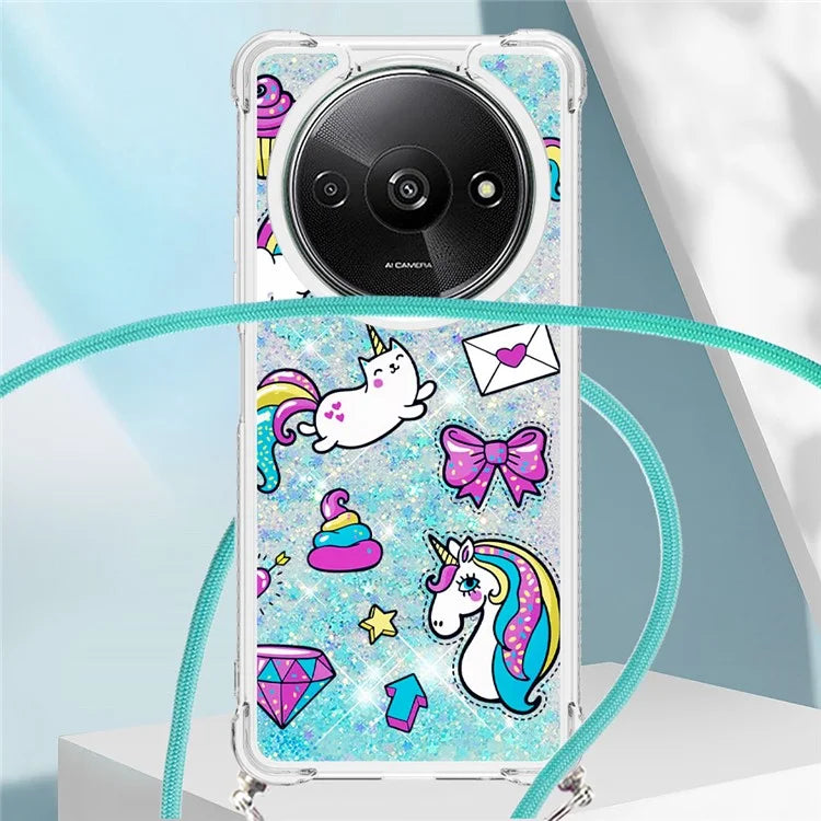 YB Quicksand Series-5 for Xiaomi Redmi A3 Case Liquid Sparkle TPU Pattern Lanyard Phone Cover
