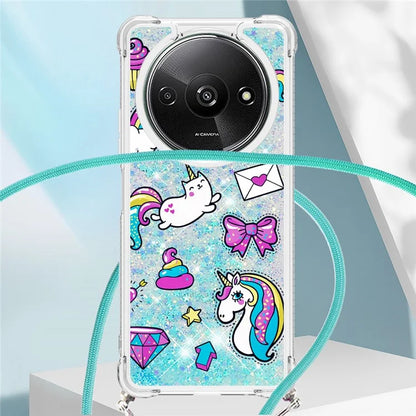 YB Quicksand Series-5 for Xiaomi Redmi A3 Case Liquid Sparkle TPU Pattern Lanyard Phone Cover