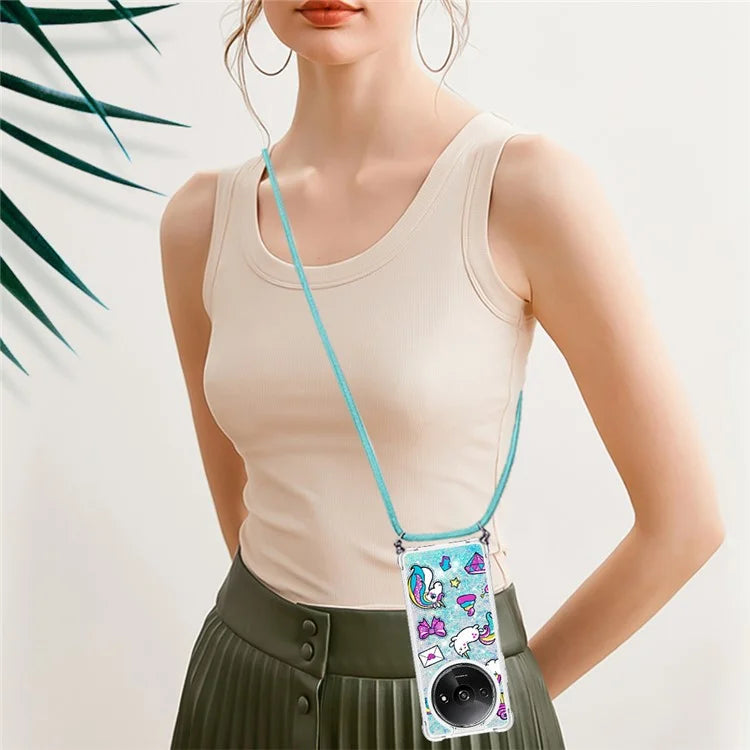 YB Quicksand Series-5 for Xiaomi Redmi A3 Case Liquid Sparkle TPU Pattern Lanyard Phone Cover