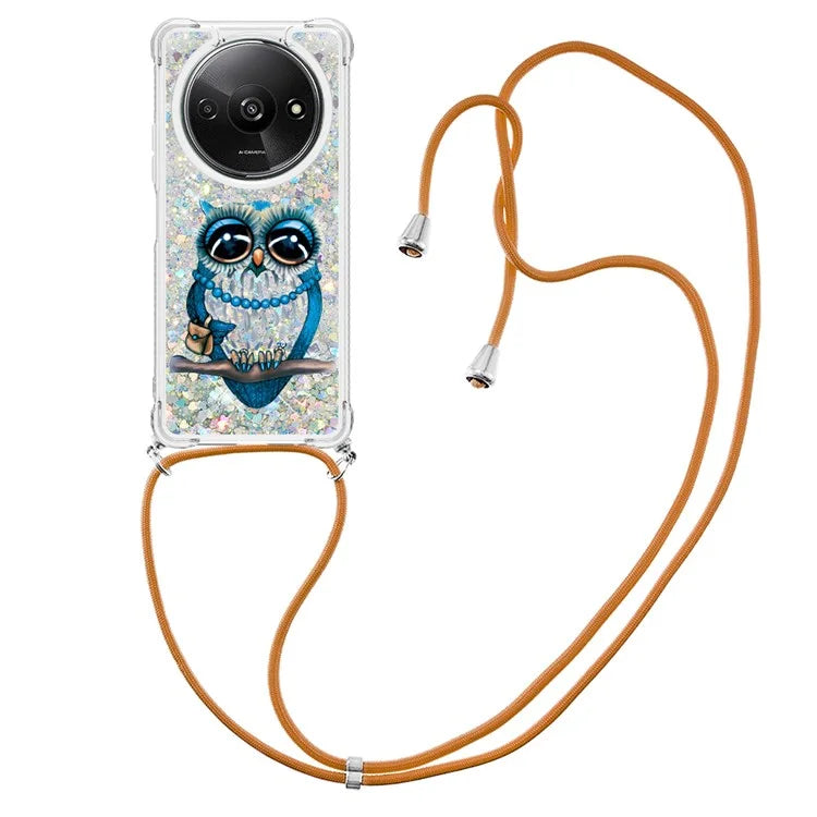 YB Quicksand Series-5 for Xiaomi Redmi A3 Case Liquid Sparkle TPU Pattern Lanyard Phone Cover