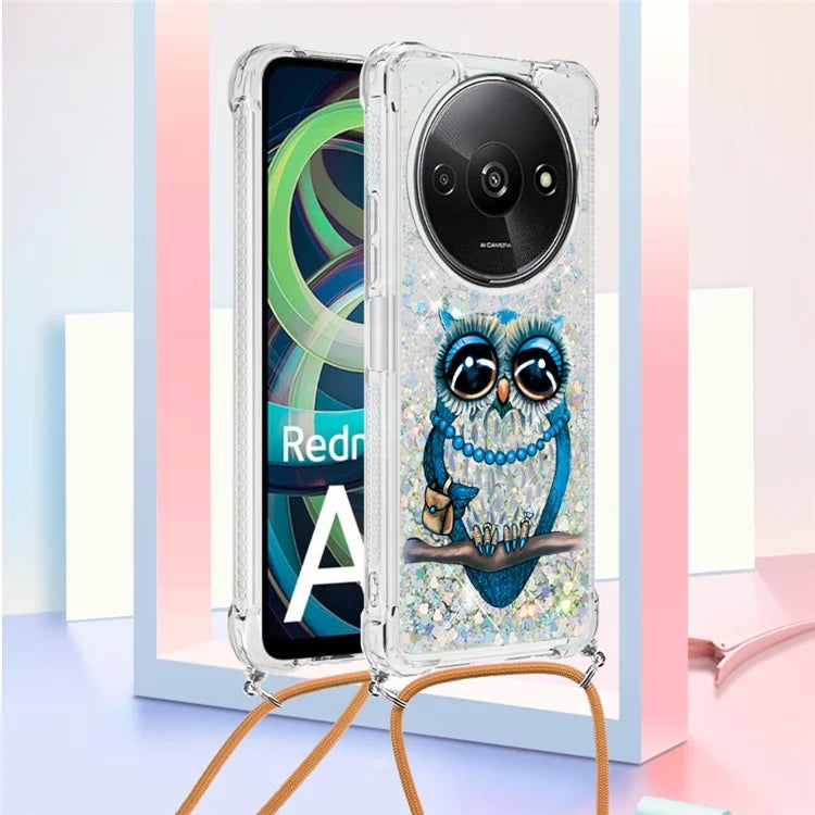 YB Quicksand Series-5 for Xiaomi Redmi A3 Case Liquid Sparkle TPU Pattern Lanyard Phone Cover