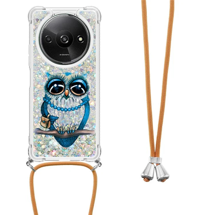 YB Quicksand Series-5 for Xiaomi Redmi A3 Case Liquid Sparkle TPU Pattern Lanyard Phone Cover