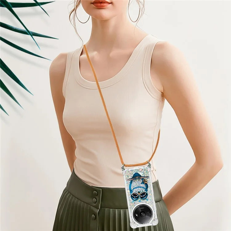 YB Quicksand Series-5 for Xiaomi Redmi A3 Case Liquid Sparkle TPU Pattern Lanyard Phone Cover