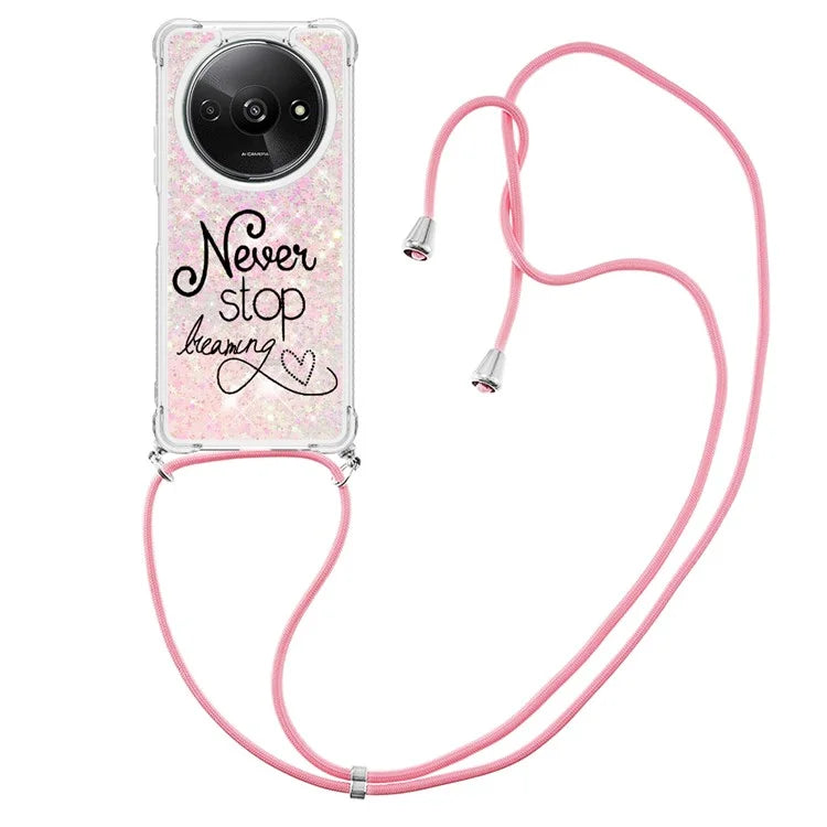 YB Quicksand Series-5 for Xiaomi Redmi A3 Case Liquid Sparkle TPU Pattern Lanyard Phone Cover