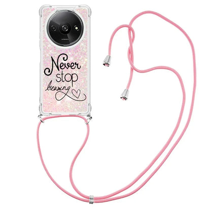 YB Quicksand Series-5 for Xiaomi Redmi A3 Case Liquid Sparkle TPU Pattern Lanyard Phone Cover