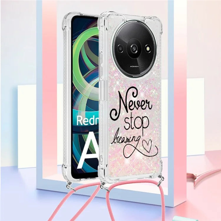 YB Quicksand Series-5 for Xiaomi Redmi A3 Case Liquid Sparkle TPU Pattern Lanyard Phone Cover