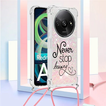 YB Quicksand Series-5 for Xiaomi Redmi A3 Case Liquid Sparkle TPU Pattern Lanyard Phone Cover