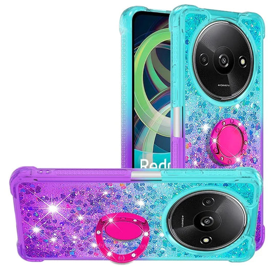 YB Quicksand Series-8 for Xiaomi Redmi A3 Case TPU Glitter Liquid Kickstand Phone Cover