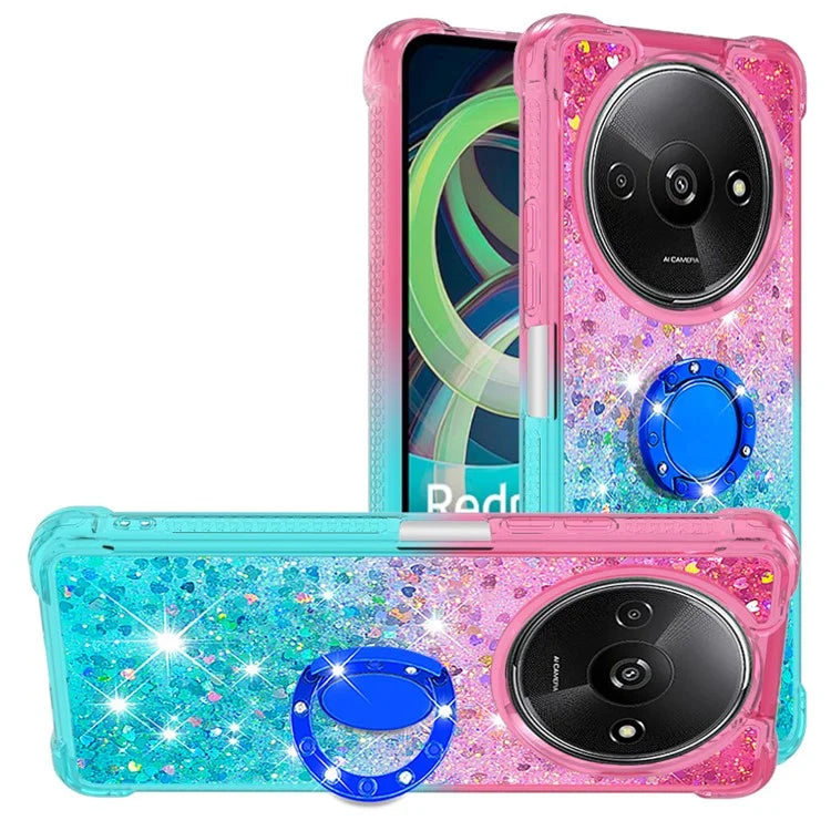 YB Quicksand Series-8 for Xiaomi Redmi A3 Case TPU Glitter Liquid Kickstand Phone Cover