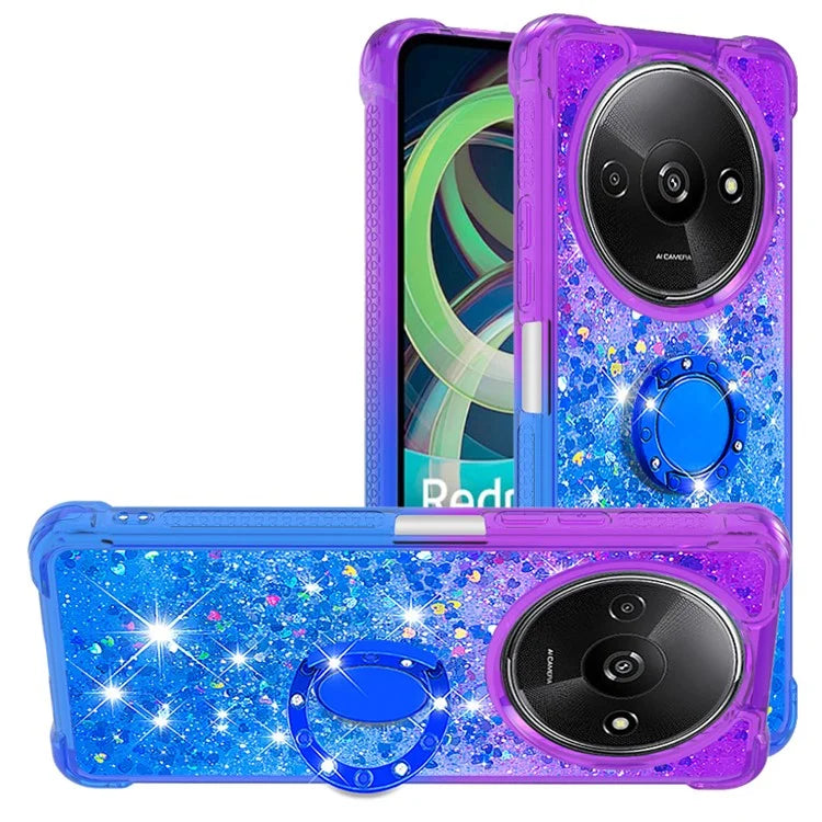 YB Quicksand Series-8 for Xiaomi Redmi A3 Case TPU Glitter Liquid Kickstand Phone Cover