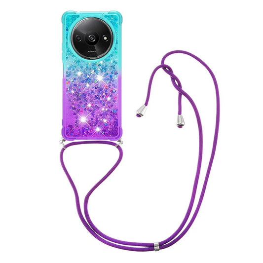 YB Quicksand Series-6 for Xiaomi Redmi A3 Case Glitter TPU Sequin Phone Cover with Lanyard