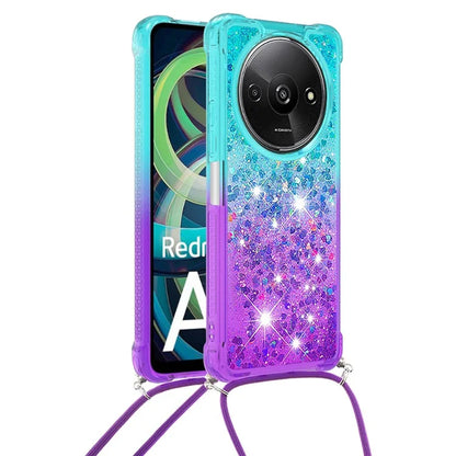 YB Quicksand Series-6 for Xiaomi Redmi A3 Case Glitter TPU Sequin Phone Cover with Lanyard