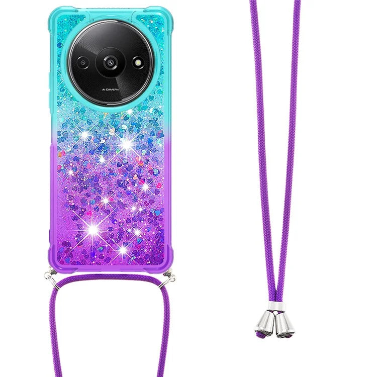 YB Quicksand Series-6 for Xiaomi Redmi A3 Case Glitter TPU Sequin Phone Cover with Lanyard