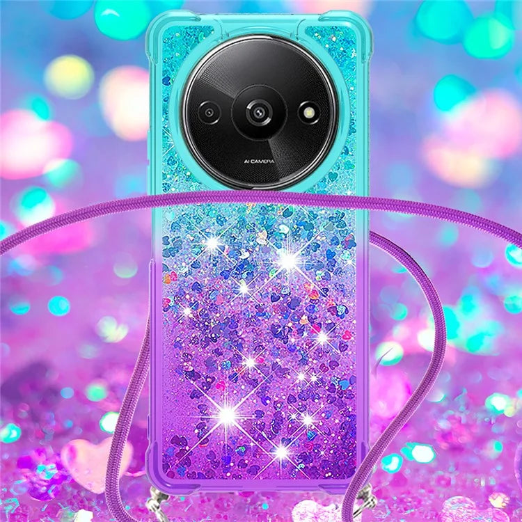 YB Quicksand Series-6 for Xiaomi Redmi A3 Case Glitter TPU Sequin Phone Cover with Lanyard