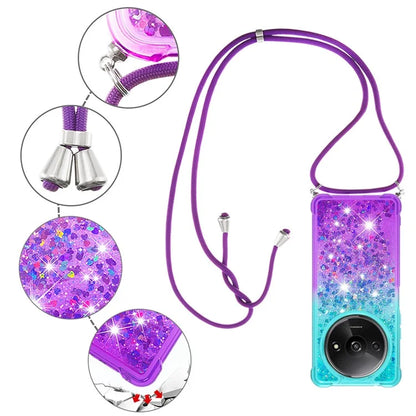YB Quicksand Series-6 for Xiaomi Redmi A3 Case Glitter TPU Sequin Phone Cover with Lanyard