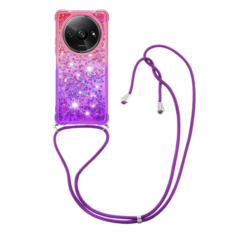 YB Quicksand Series-6 for Xiaomi Redmi A3 Case Glitter TPU Sequin Phone Cover with Lanyard
