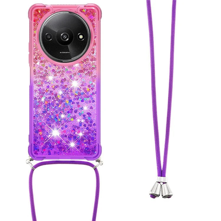 YB Quicksand Series-6 for Xiaomi Redmi A3 Case Glitter TPU Sequin Phone Cover with Lanyard