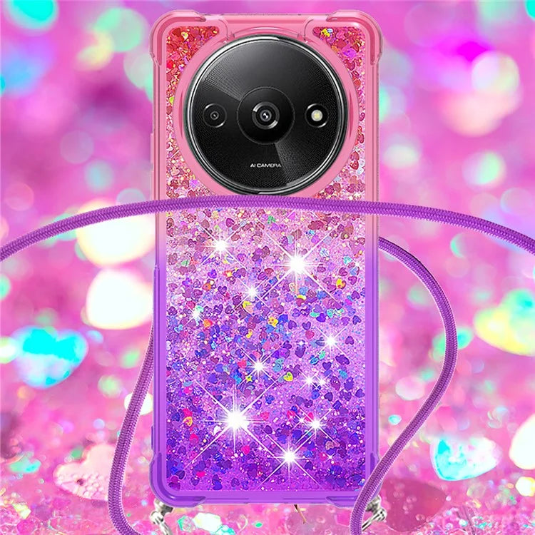 YB Quicksand Series-6 for Xiaomi Redmi A3 Case Glitter TPU Sequin Phone Cover with Lanyard
