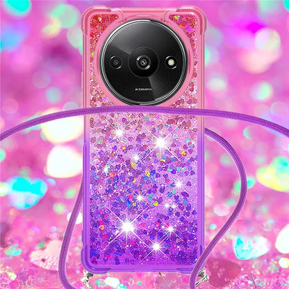 YB Quicksand Series-6 for Xiaomi Redmi A3 Case Glitter TPU Sequin Phone Cover with Lanyard