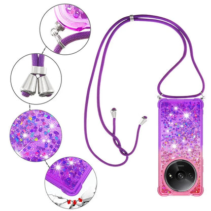 YB Quicksand Series-6 for Xiaomi Redmi A3 Case Glitter TPU Sequin Phone Cover with Lanyard