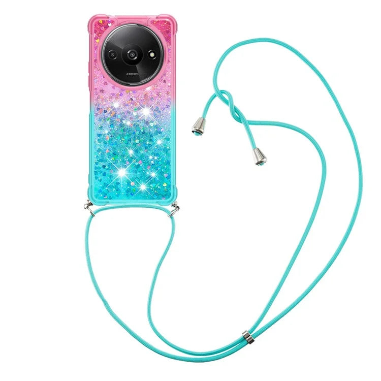 YB Quicksand Series-6 for Xiaomi Redmi A3 Case Glitter TPU Sequin Phone Cover with Lanyard