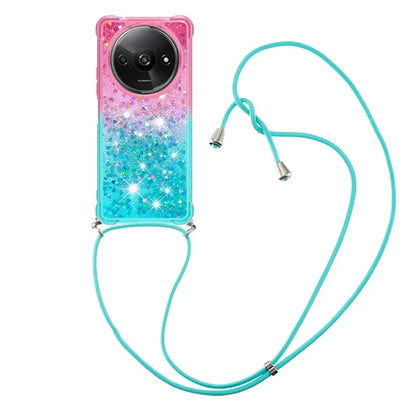 YB Quicksand Series-6 for Xiaomi Redmi A3 Case Glitter TPU Sequin Phone Cover with Lanyard