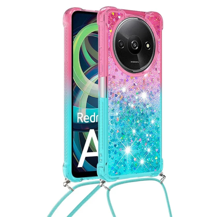 YB Quicksand Series-6 for Xiaomi Redmi A3 Case Glitter TPU Sequin Phone Cover with Lanyard