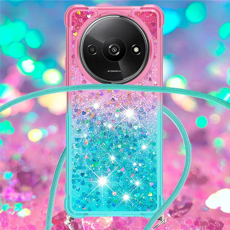 YB Quicksand Series-6 for Xiaomi Redmi A3 Case Glitter TPU Sequin Phone Cover with Lanyard