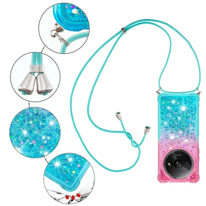 YB Quicksand Series-6 for Xiaomi Redmi A3 Case Glitter TPU Sequin Phone Cover with Lanyard